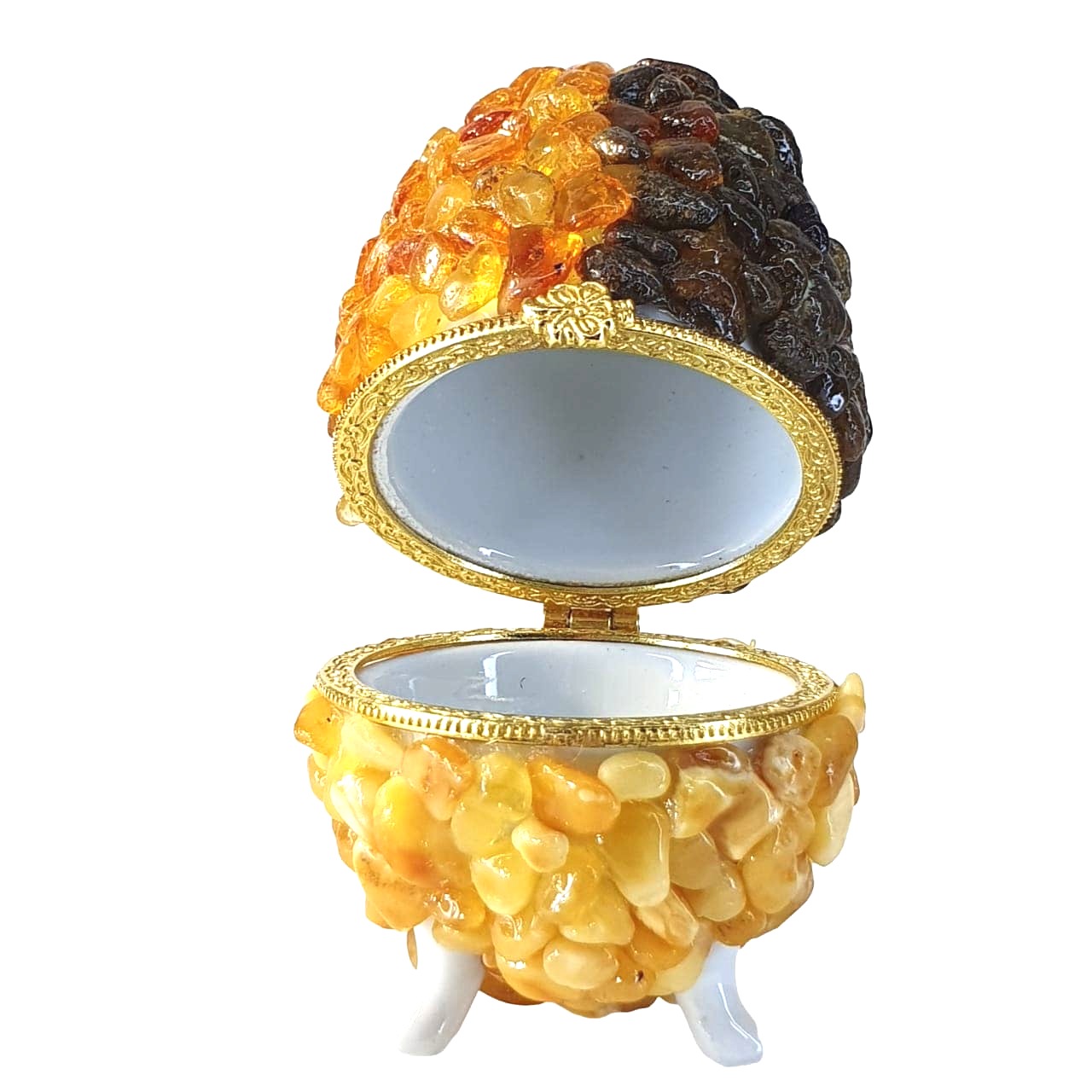 USA Handmade Jewelry Box Faberge Egg Natural Baltic Amber KIZIMA
