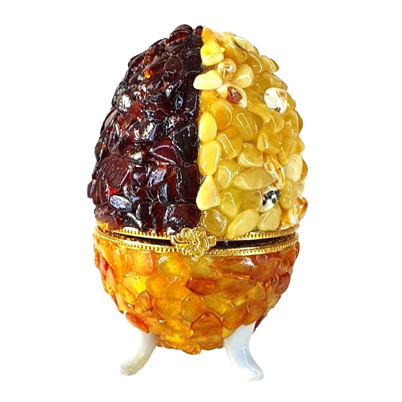 USA Handmade Jewelry Box Faberge Egg Natural Baltic Amber KIZIMA