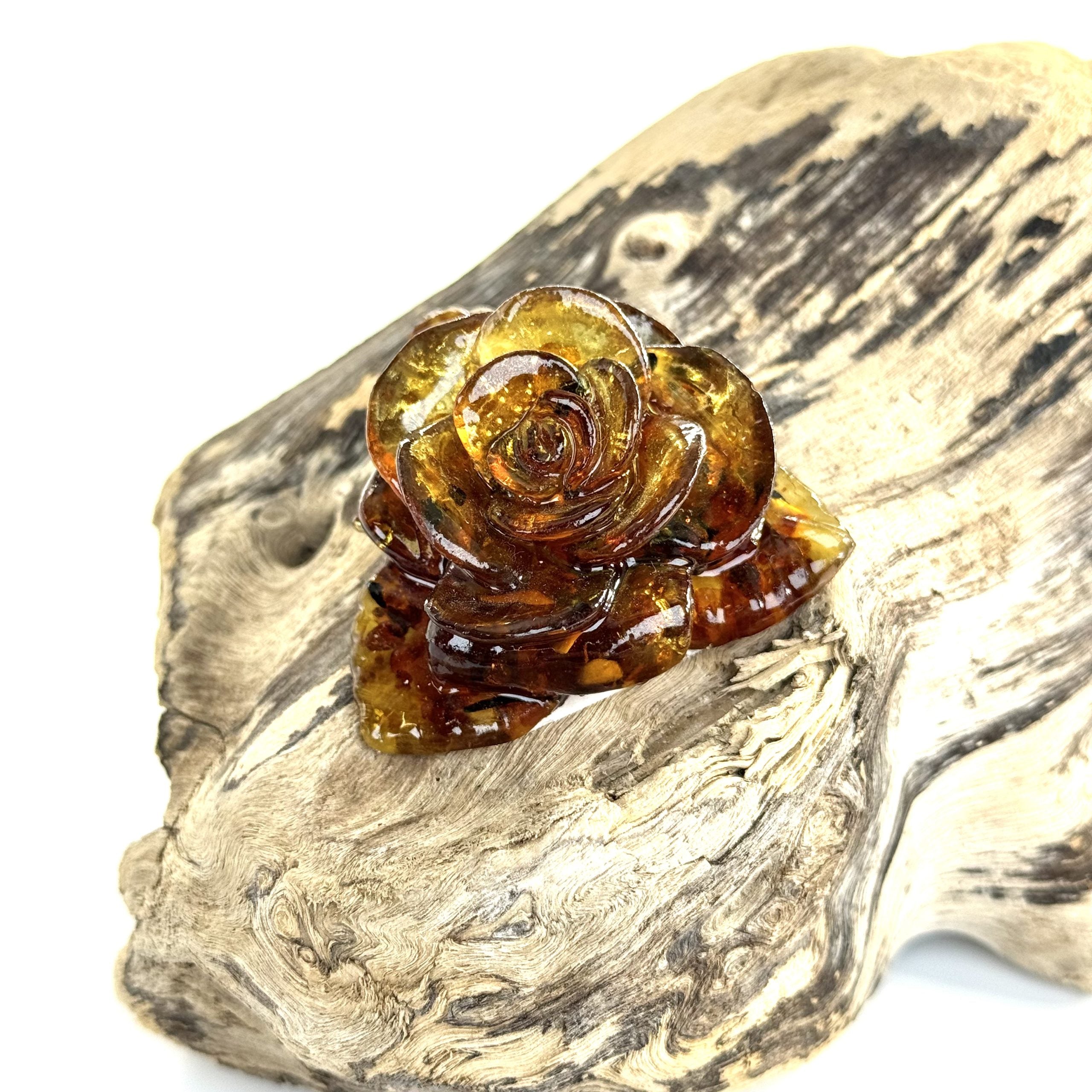 USA HANDMADE Amber Rose Brooch Brown Valentine's Day Gift KIZIMA