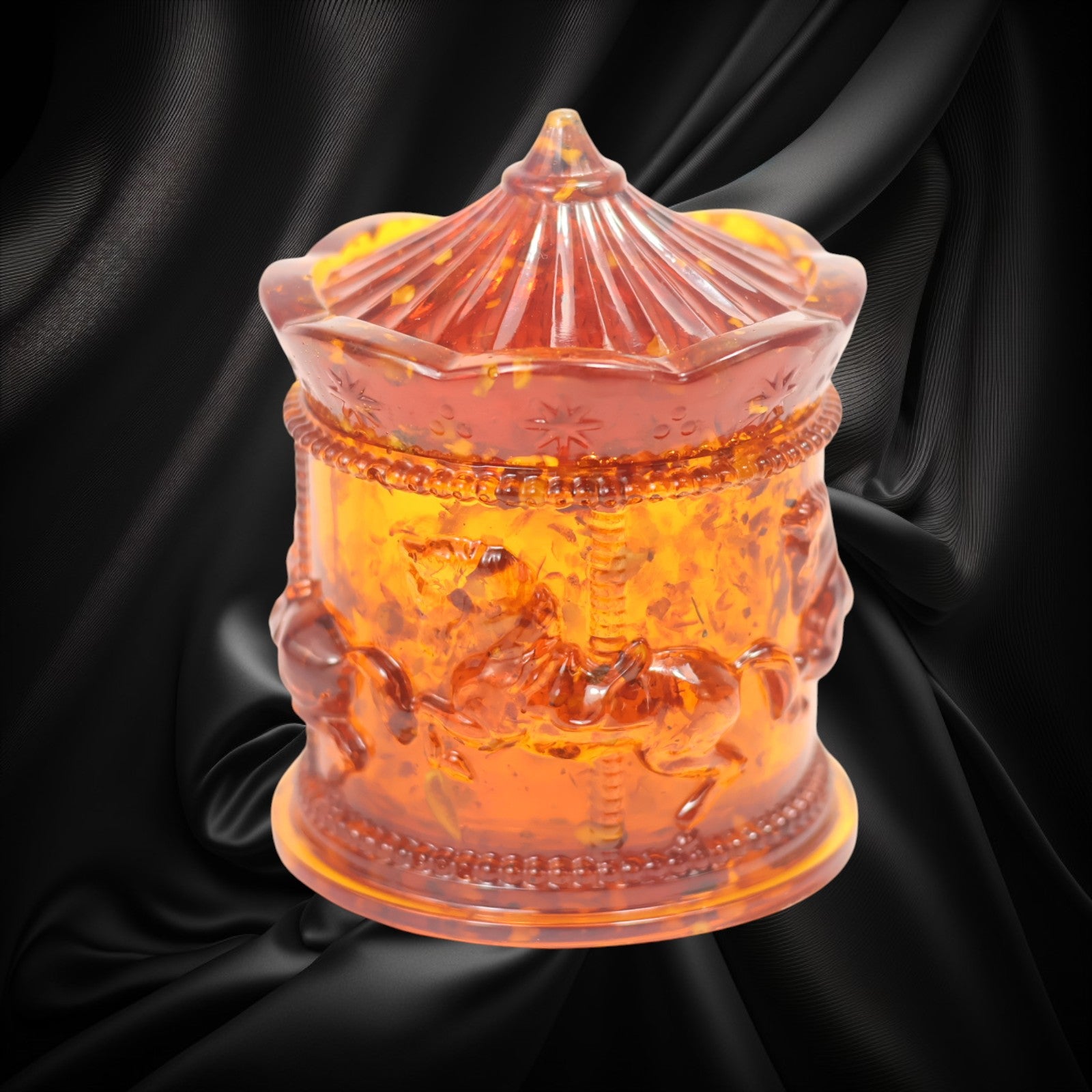 KIZIMA® amber horse symbol box — genuine Baltic amber decor, handmade in USA, angled view