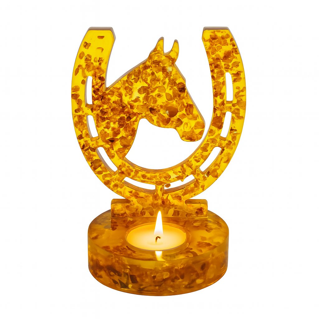 Horseshoe and Horse Head Candlesticks in Amber are exquisite handmade decorative pieces with round and square bases. Perfect for holiday decor, business gifts or to create a stylish atmosphere in your home in 2026