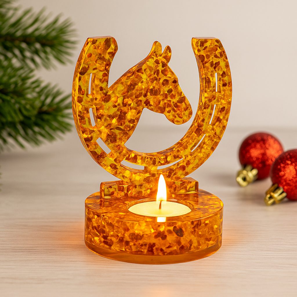 Horseshoe and Horse Head Candlesticks in Amber are exquisite handmade decorative pieces with round and square bases. Perfect for holiday decor, business gifts or to create a stylish atmosphere in your home in 2026