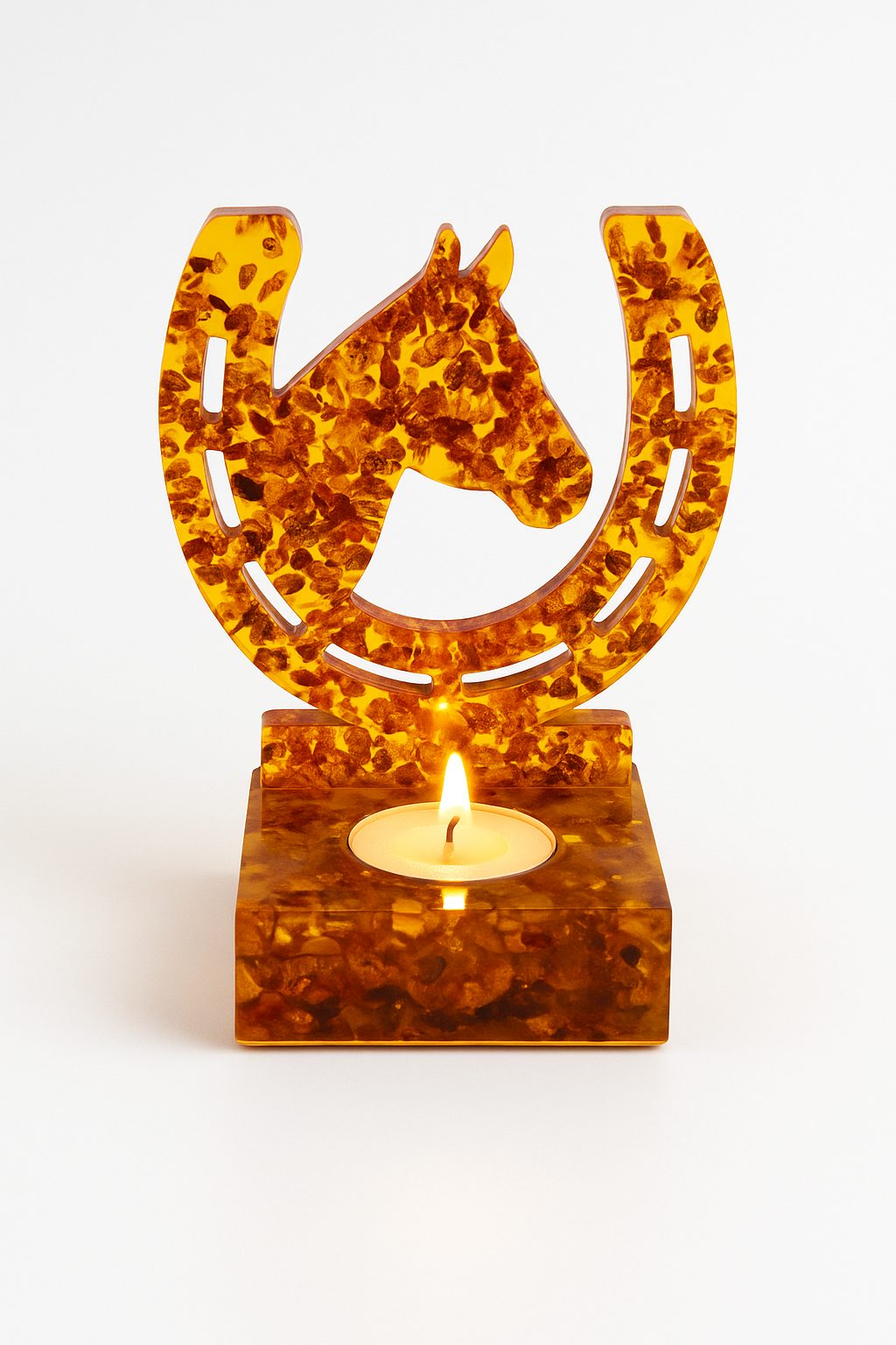 Horseshoe and Horse Head Candlesticks in Amber are exquisite handmade decorative pieces with round and square bases. Perfect for holiday decor, business gifts or to create a stylish atmosphere in your home in 2026
