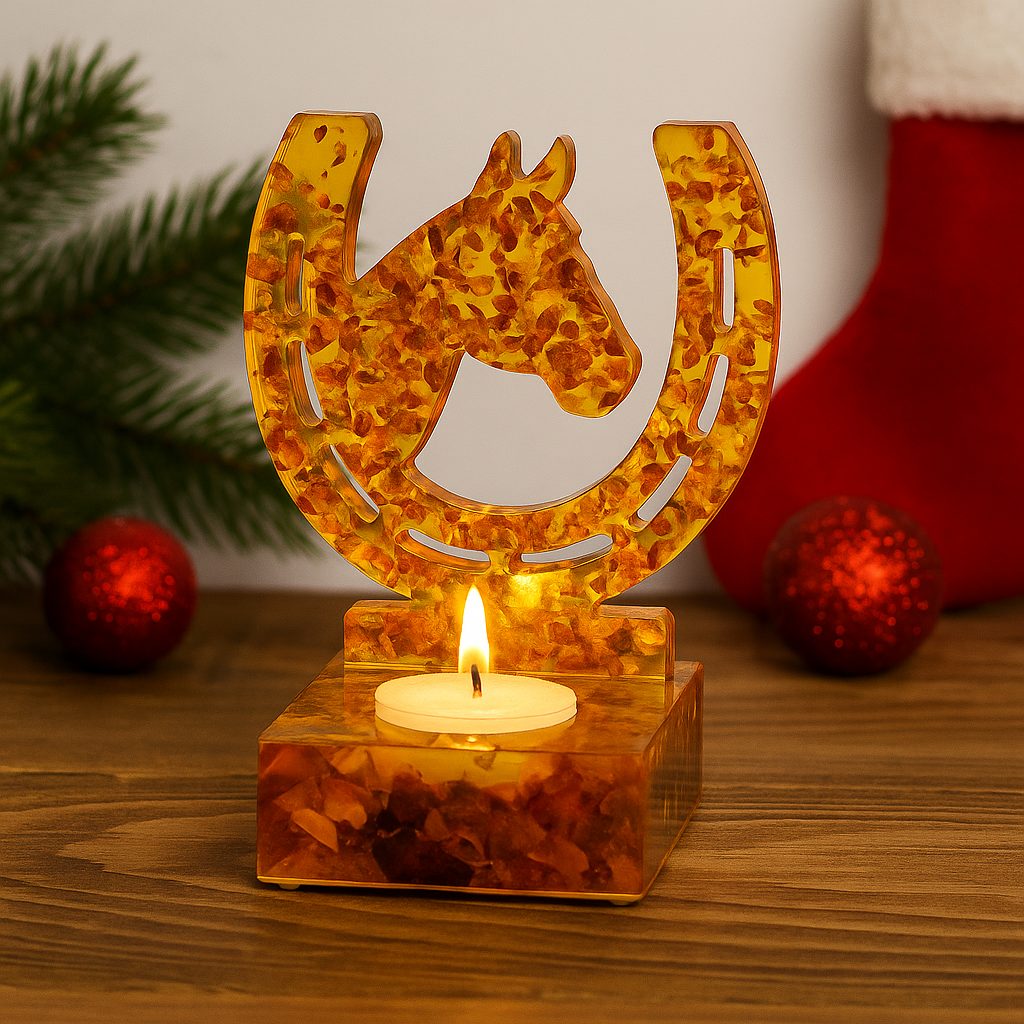 Horseshoe and Horse Head Candlesticks in Amber are exquisite handmade decorative pieces with round and square bases. Perfect for holiday decor, business gifts or to create a stylish atmosphere in your home in 2026