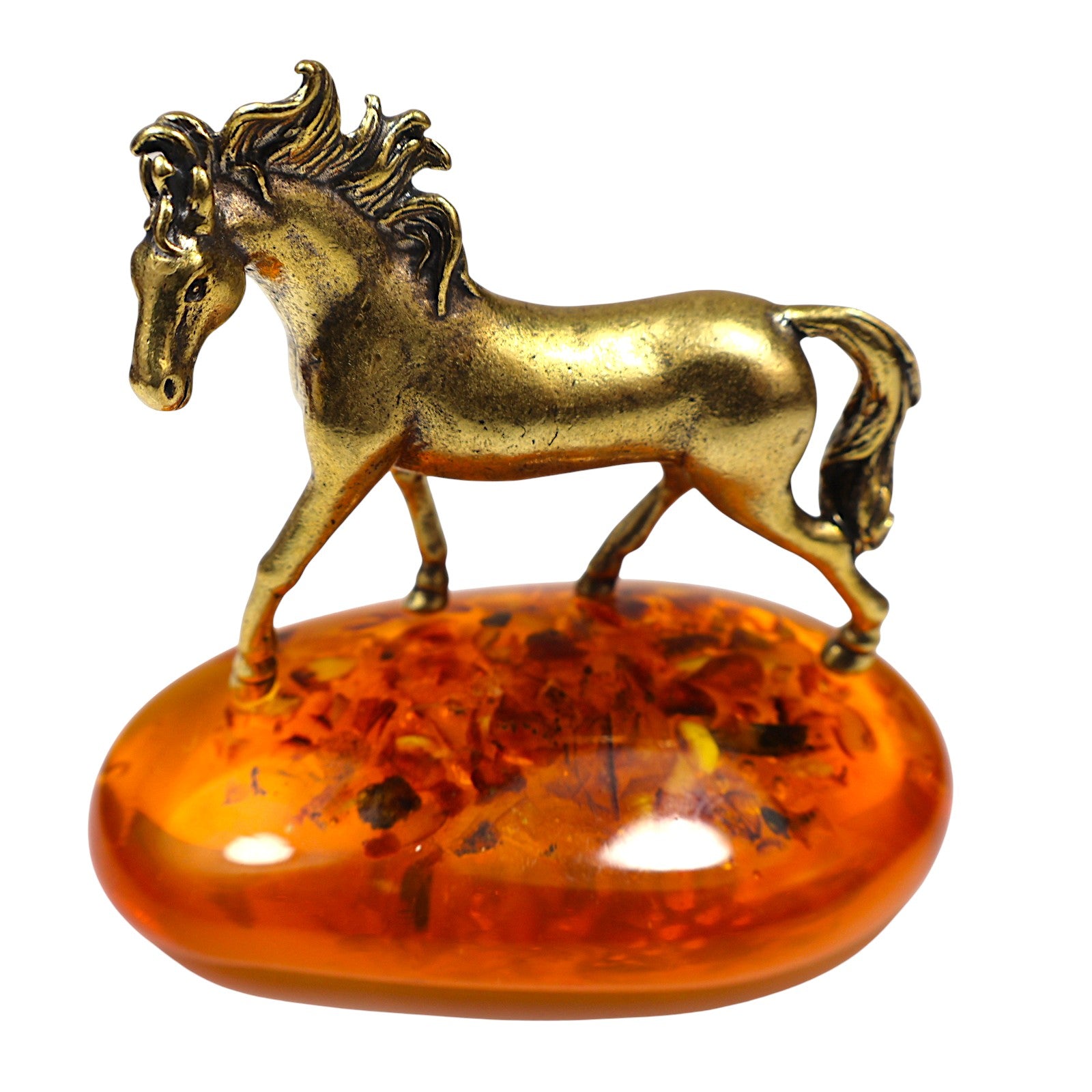 Exclusive Horse Figurine on Natural Baltic Amber | Luxury Business Gift for Him | Handcrafted by KIZIMA USA New York