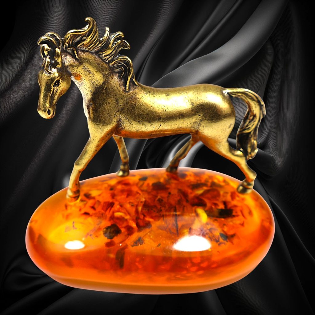 Exclusive Horse Figurine on Natural Baltic Amber | Luxury Business Gift for Him | Handcrafted by KIZIMA USA New York