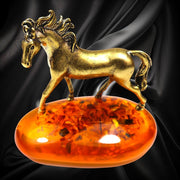 Exclusive Horse Figurine on Natural Baltic Amber | Luxury Business Gift for Him | Handcrafted by KIZIMA USA New York