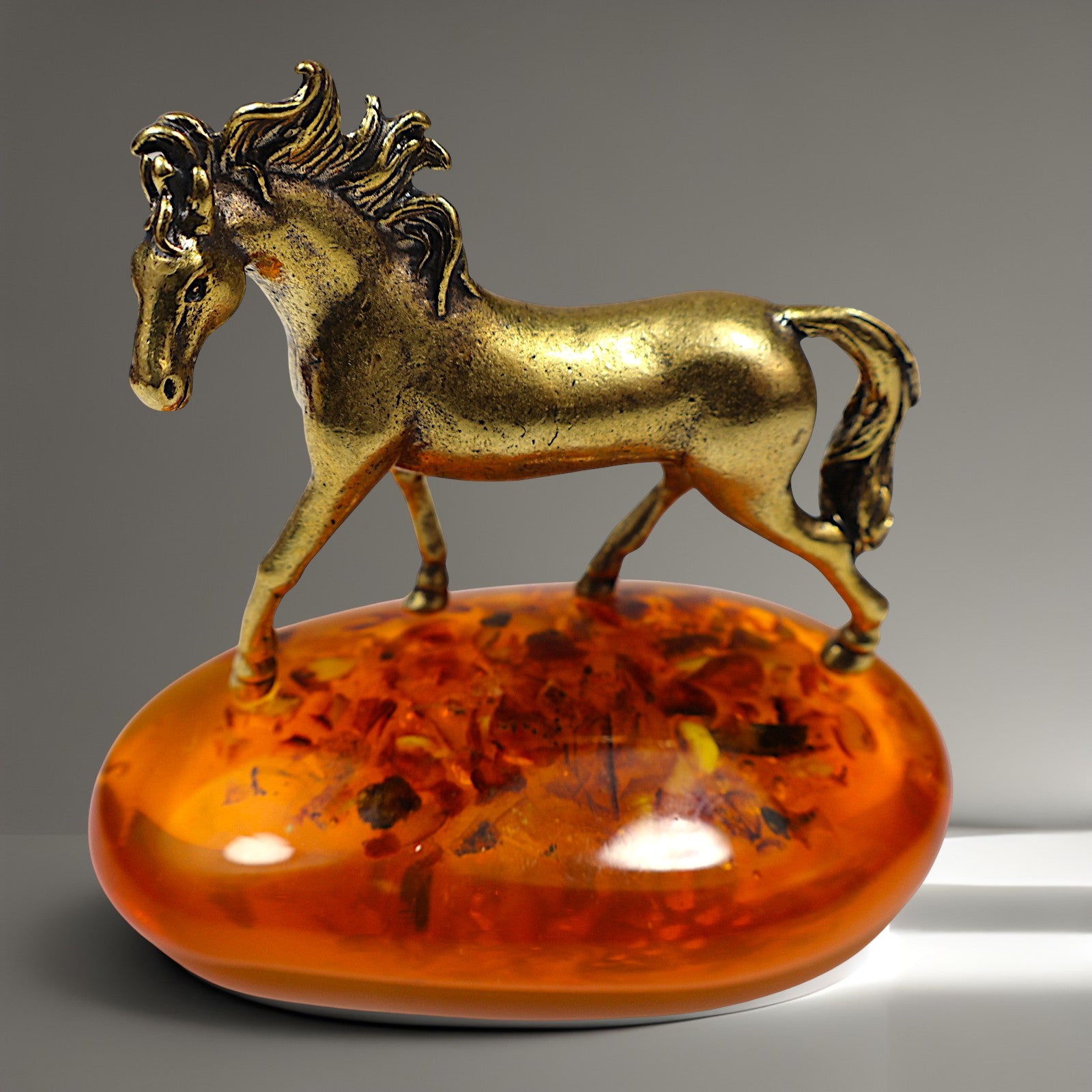 Exclusive Horse Figurine on Natural Baltic Amber | Luxury Business Gift for Him | Handcrafted by KIZIMA USA New York