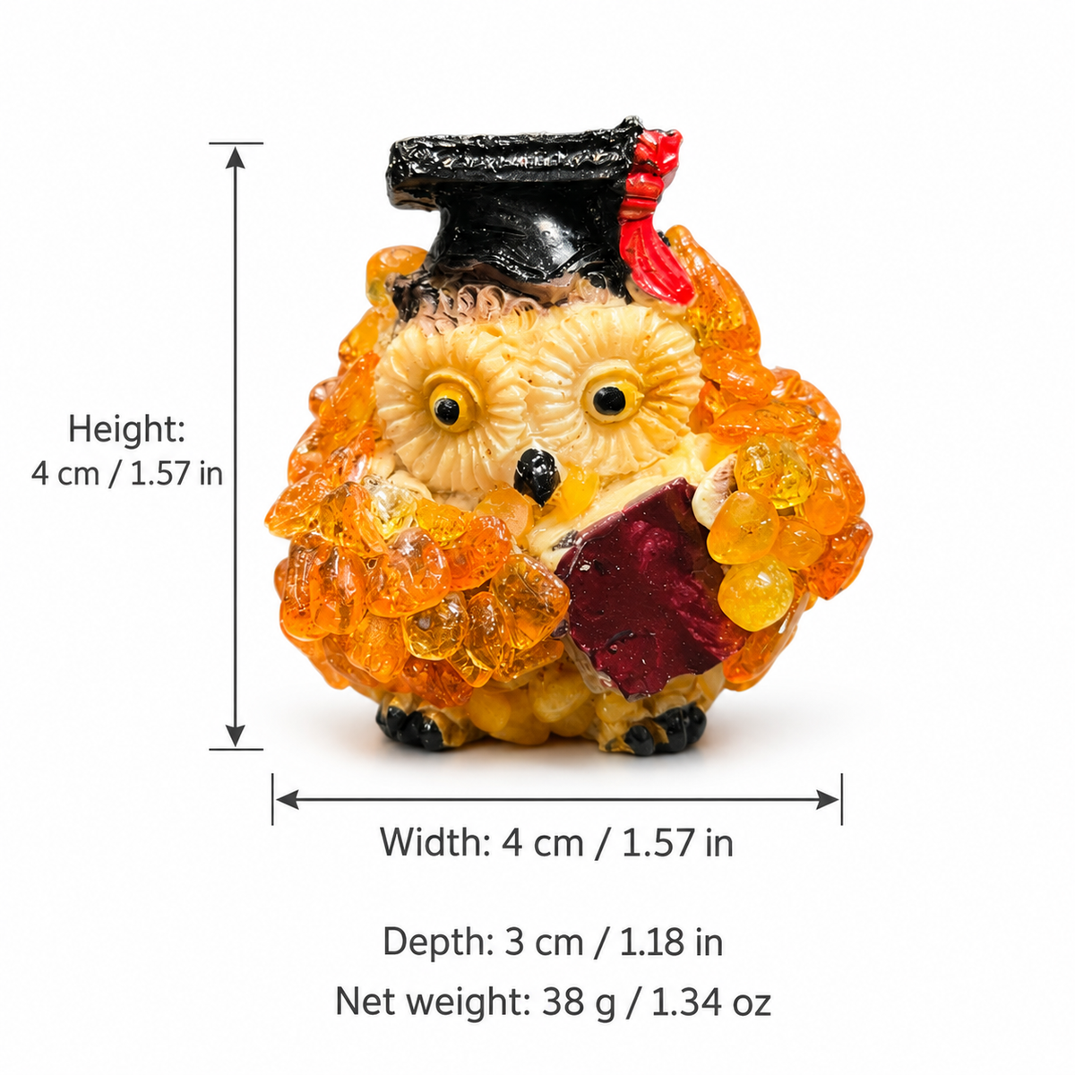 Graduation owl dimensions: 4 x 4 x 3 cm and net weight 38 g