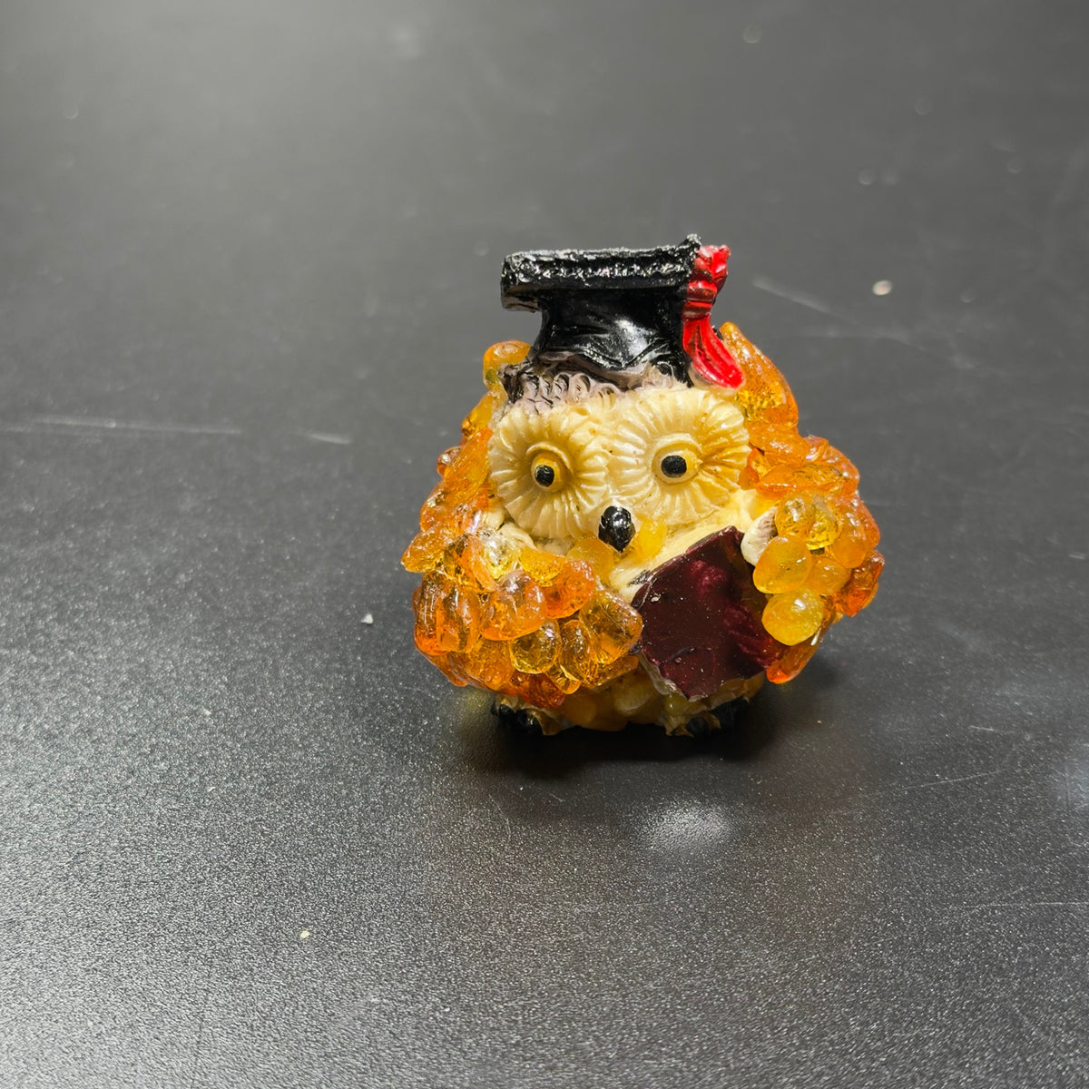 Original photograph of graduation owl figurine with book and mortarboard