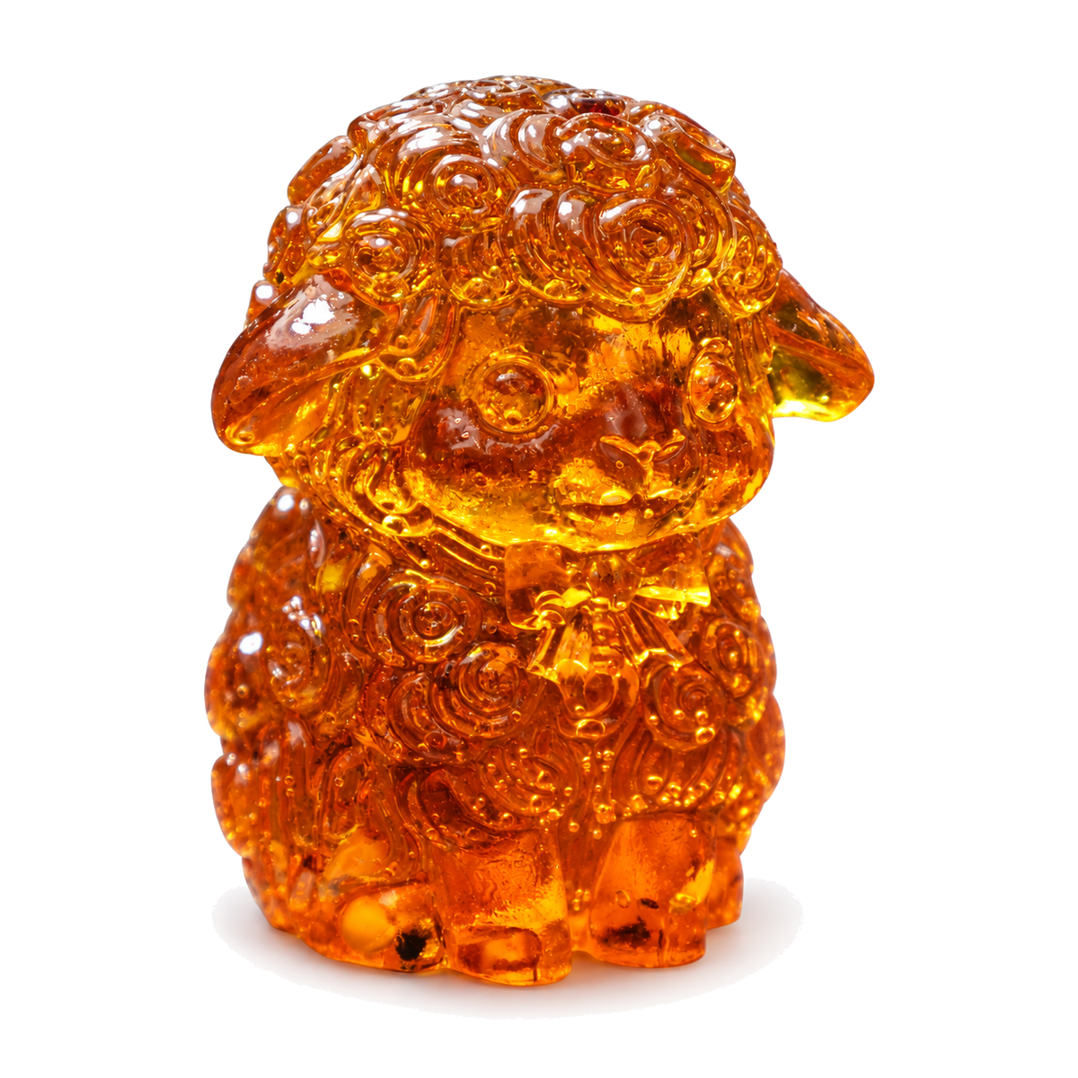 49SHEEP4Q100-4-5-7 — Baltic amber sheep figurine on white background
