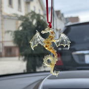 USA Handmade Amber Keychain gift for car Gold Dragon for Big Luck and Safety KIZIMA