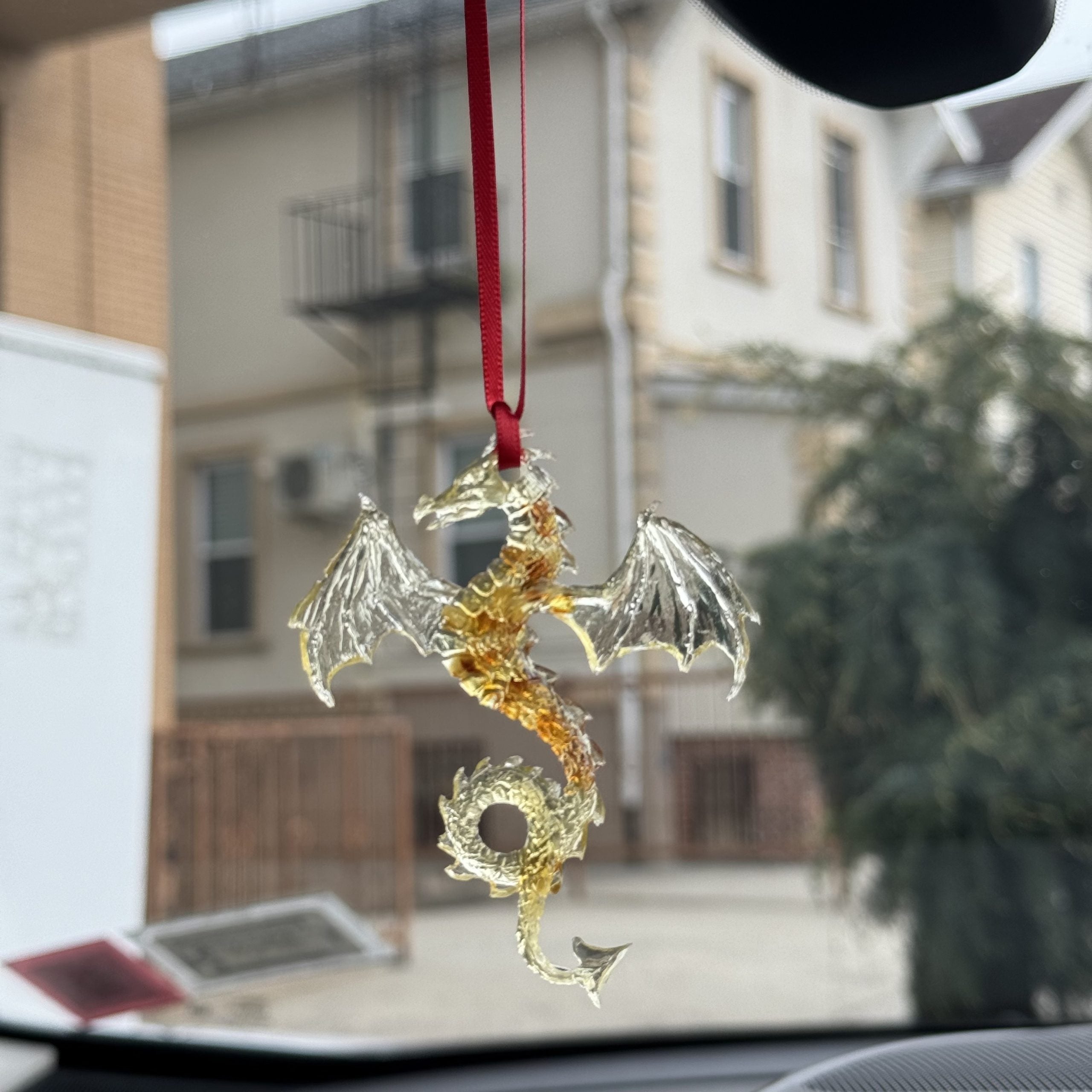 USA Handmade Amber Keychain gift for car Gold Dragon for Big Luck and Safety KIZIMA