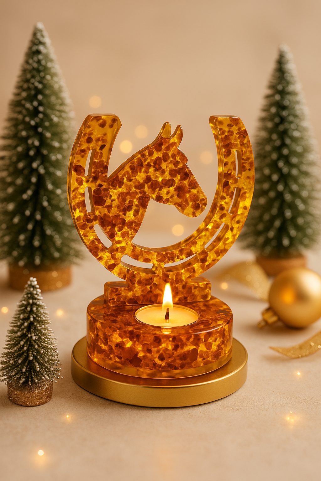 Horseshoe and Horse Head Candlesticks in Amber are exquisite handmade decorative pieces with round and square bases. Perfect for holiday decor, business gifts or to create a stylish atmosphere in your home in 2026