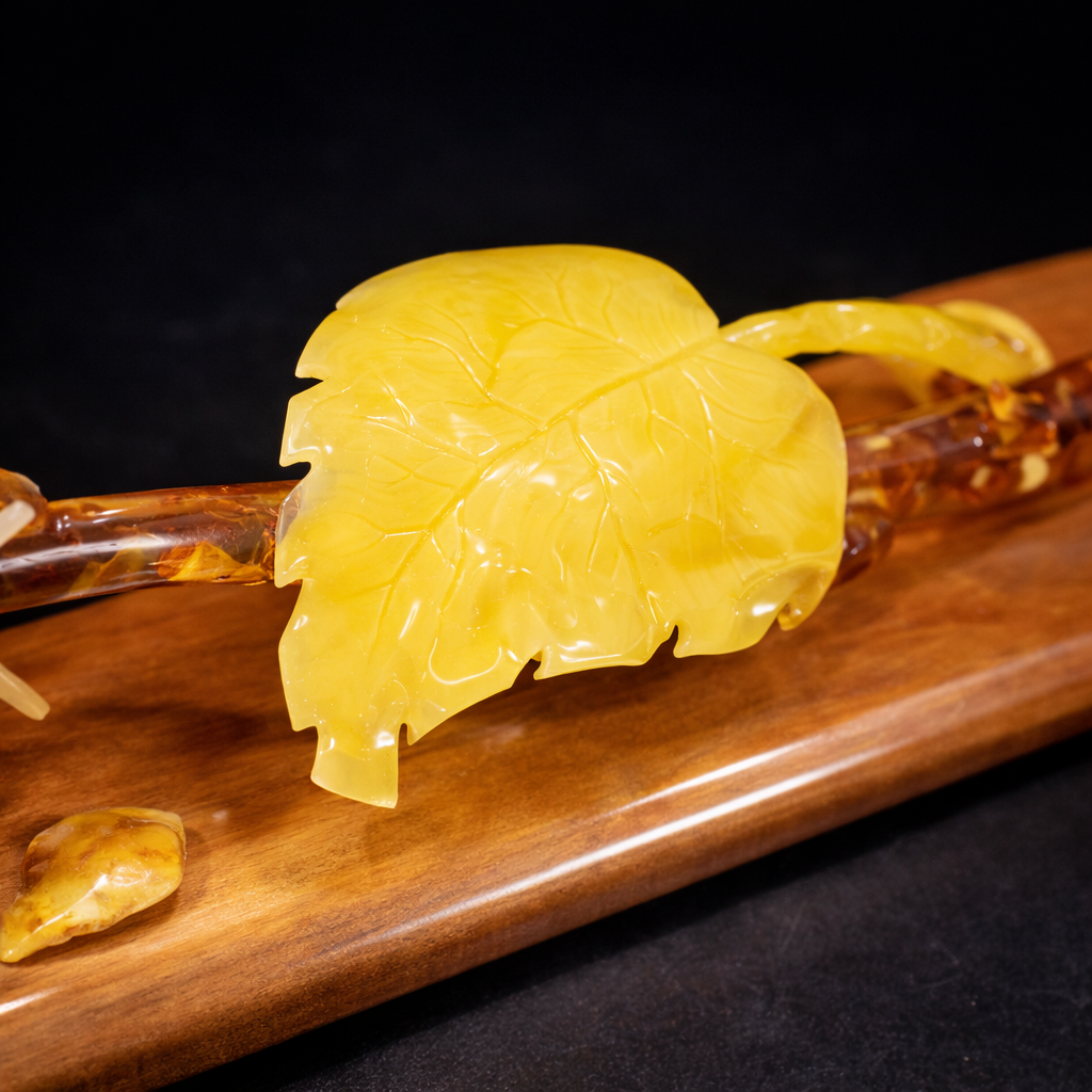 Luxury Amber Rose: Solid Stone on Mahogany