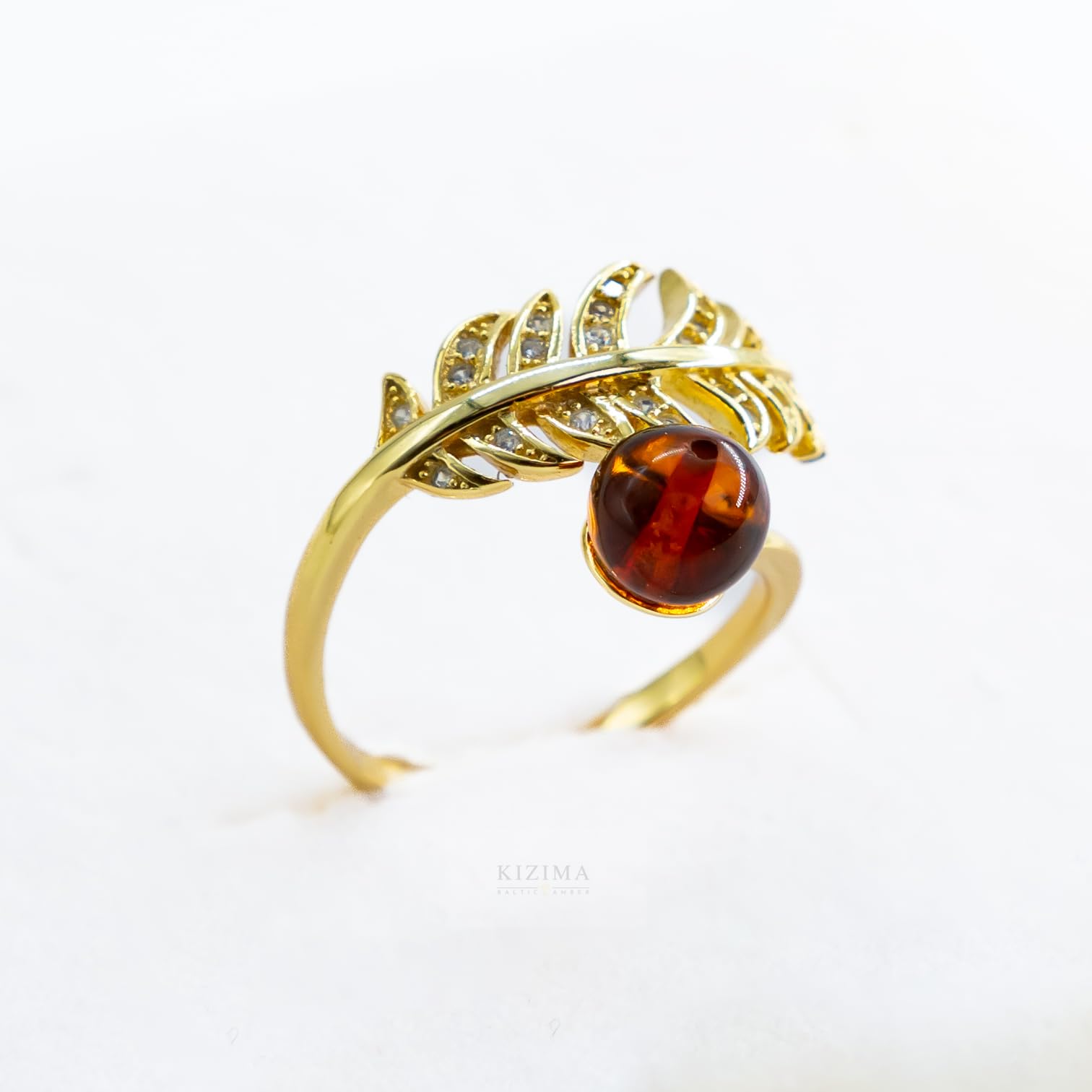 Handmade Baltic Sphere Amber Ring Authors design