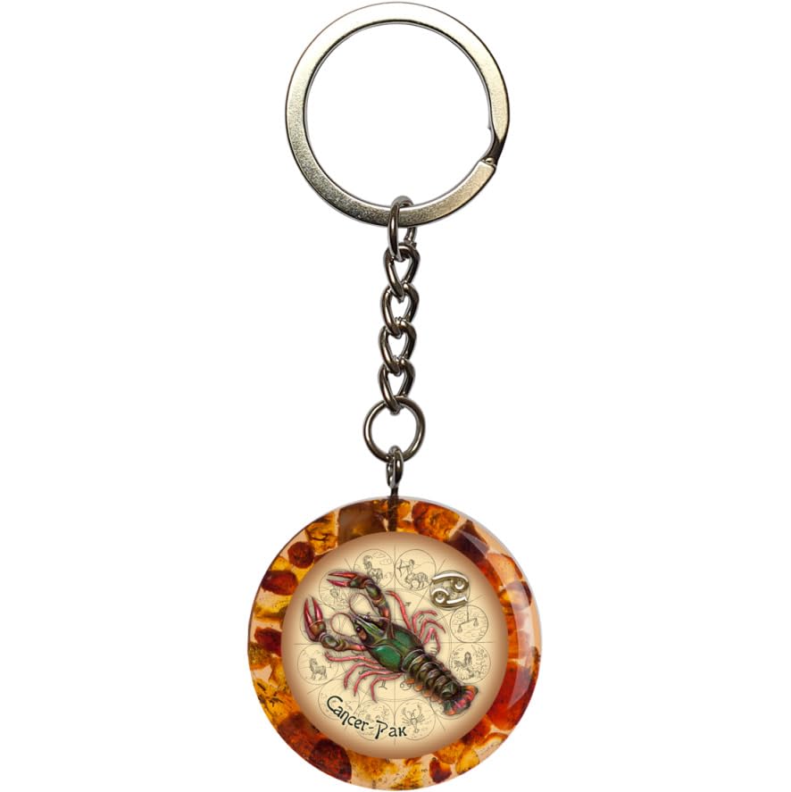 Cancer Zodiac Keychain 2026 | Real Baltic Amber Key Ring | Handmade Astrology Gift | Horoscope Cancer Sign Car Charm | Lucky Talisman Birthday Gift