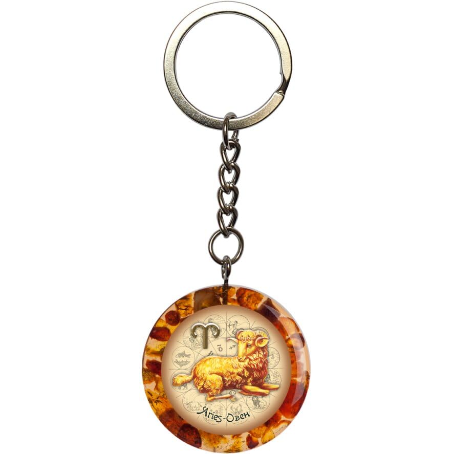 KIZIMA Handmade Baltic Amber Aries Zodiac Keychain – Stylish Artisan Zodiac Gift from New York