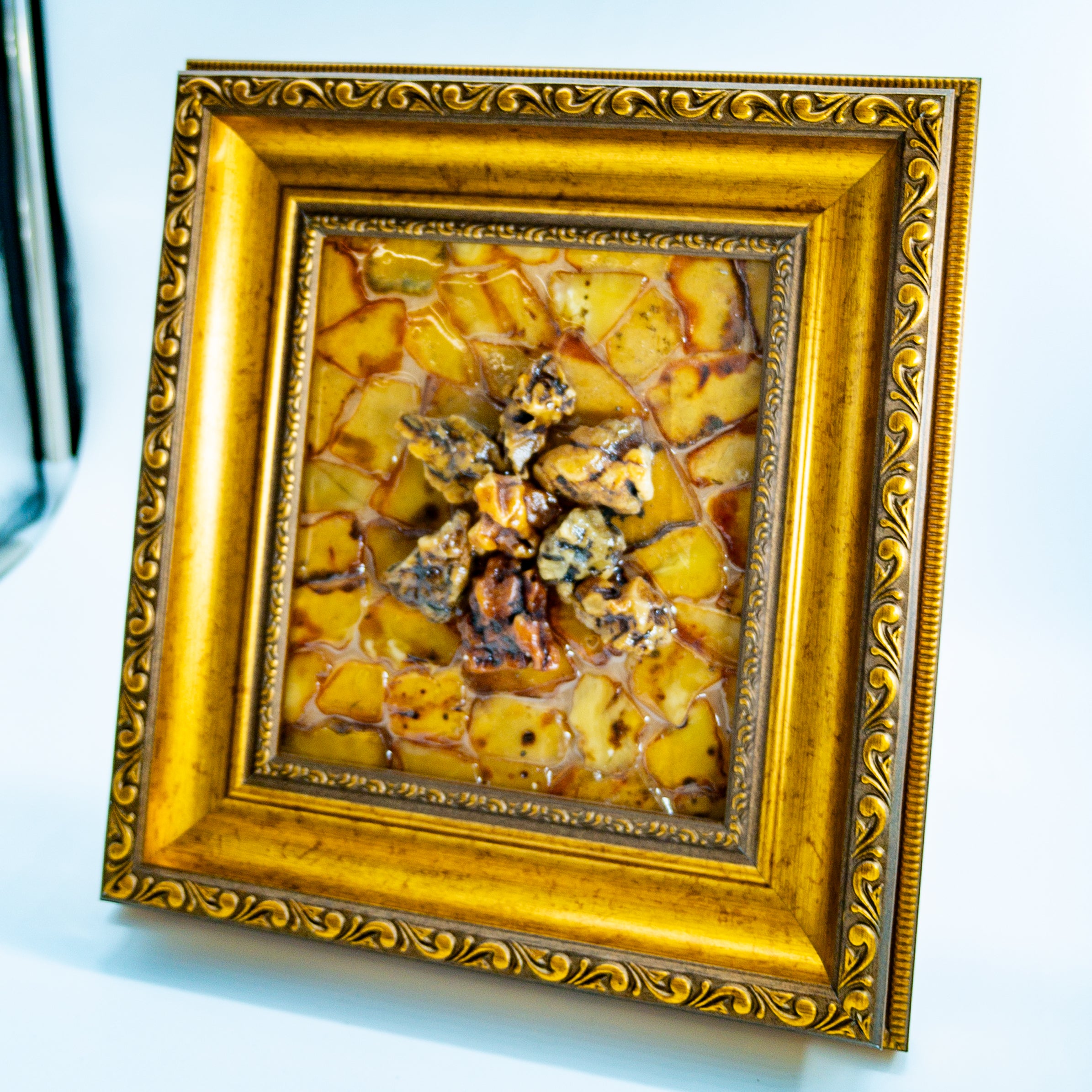 Handmade Baltic Amber Painting | Burnt Icarus Amber Wall Art