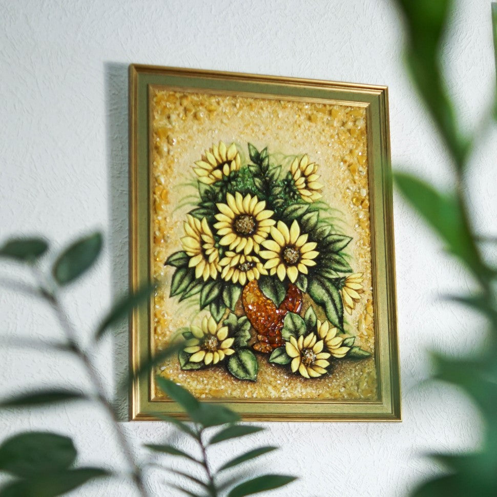 KIZIMA Amber Wall Art – Sunflowers Handmade Decor