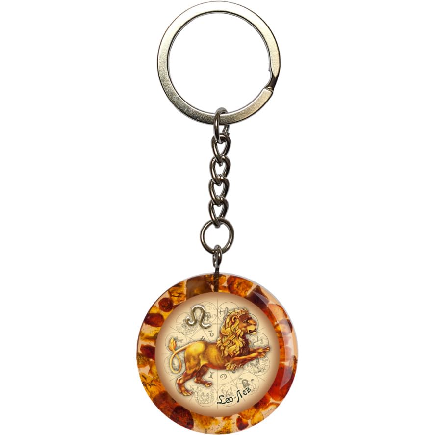 USA Handmade Baltic Amber Keychain Leo zodiac sign Gift 2025, a gift from New York KIZIMA