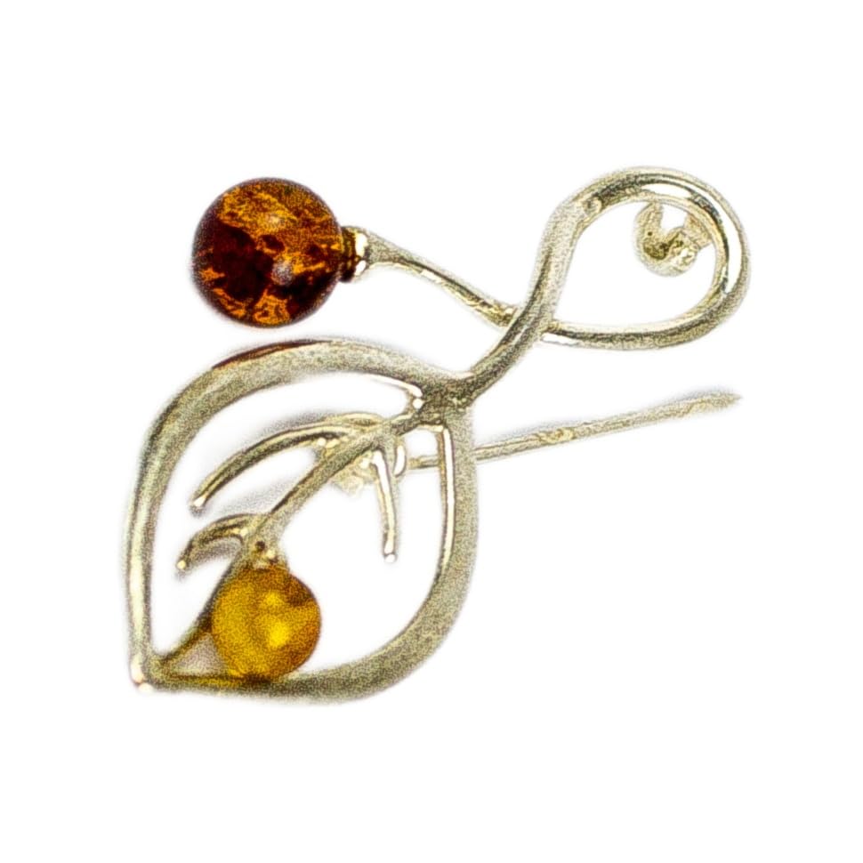 Amber Leaf Brooch – Handmade Baltic Amber Pin – Nature Inspired Gift for Her
