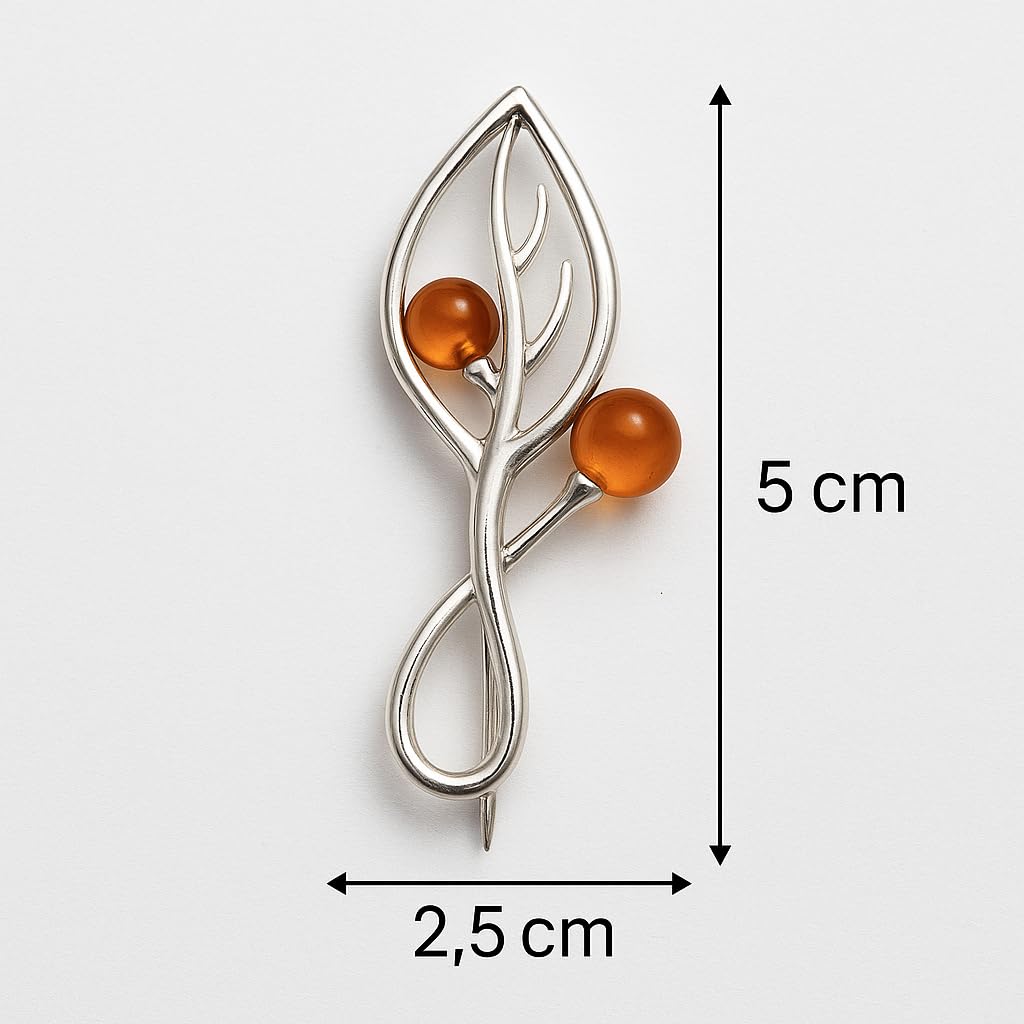 Amber Leaf Brooch – Handmade Baltic Amber Pin – Nature Inspired Gift for Her