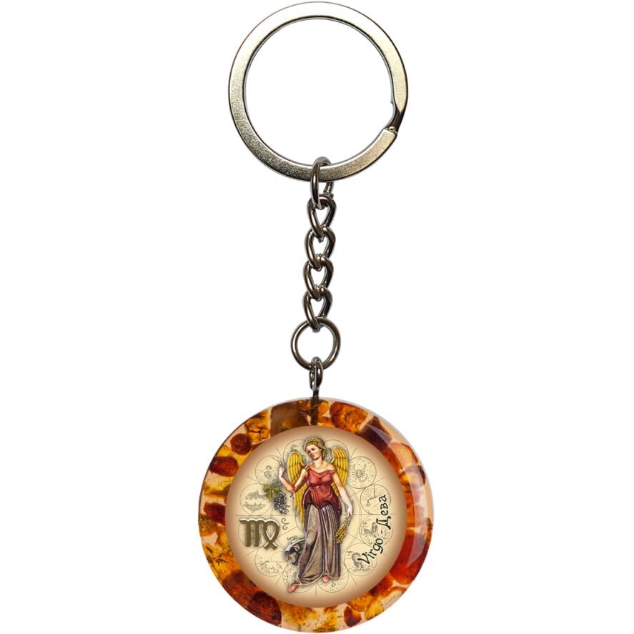 KIZIMA Handmade Baltic Amber Virgo Keychain | Natural Zodiac Gift 2025–2026 | Astrology Birthday Accessory | Lucky Talisman from New York