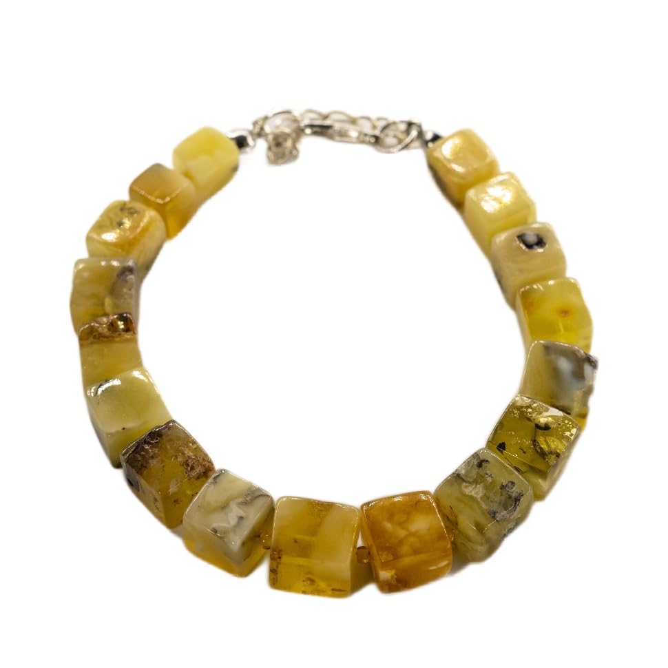 Natural Baltic amber adjustable bracelet, sparkling, by KIZIMA® — handmade in USA, front view