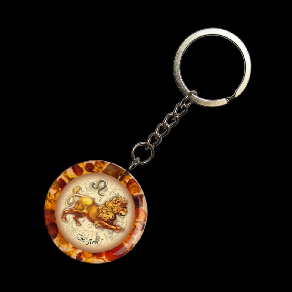 USA Handmade Baltic Amber Keychain Leo zodiac sign Gift 2025, a gift from New York KIZIMA
