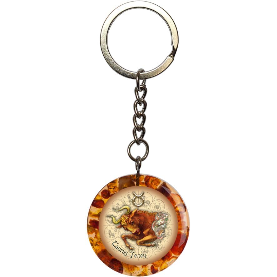 KIZIMA USA Handmade Baltic Amber Keychain Taurus zodiac sign Gift 2026
