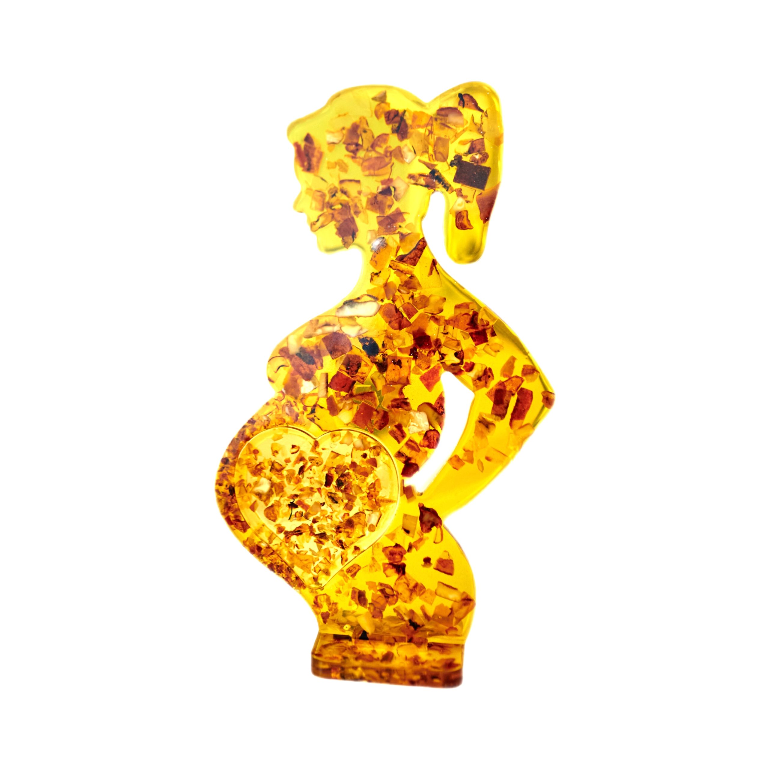 Amber Pregnant Woman Figurine – Natural Baltic Amber & Jewelry Resin | Handmade Pregnancy Gift, Symbol of Love & New Life by KIZIMA USA