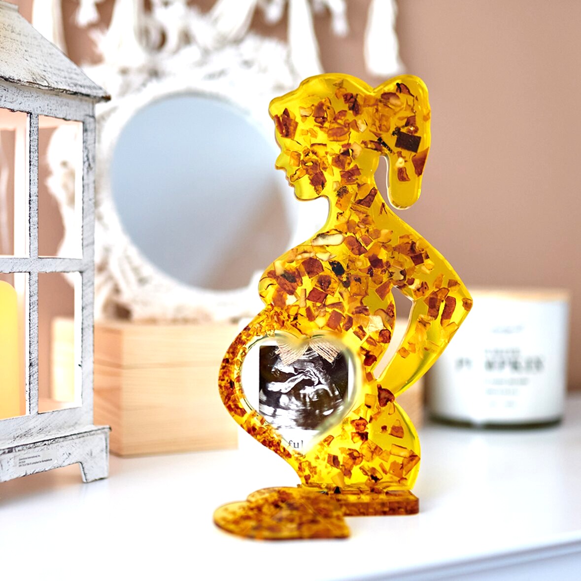 Amber Pregnant Woman Figurine – Natural Baltic Amber & Jewelry Resin | Handmade Pregnancy Gift, Symbol of Love & New Life by KIZIMA USA