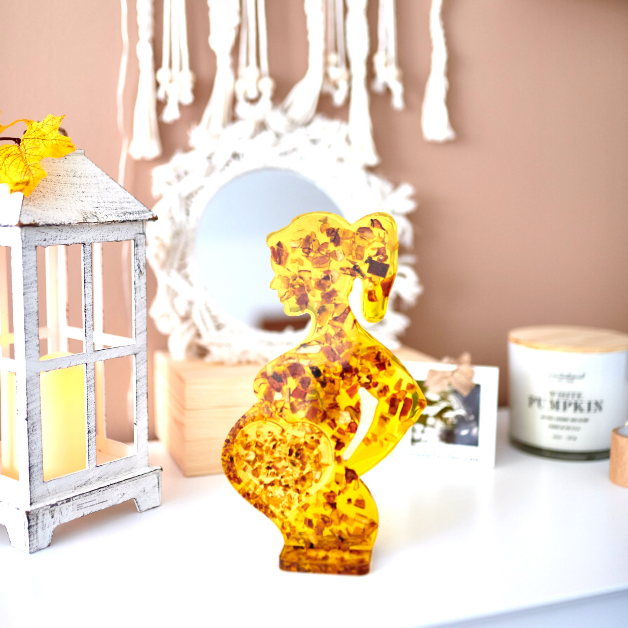 Amber Pregnant Woman Figurine – Natural Baltic Amber & Jewelry Resin | Handmade Pregnancy Gift, Symbol of Love & New Life by KIZIMA USA