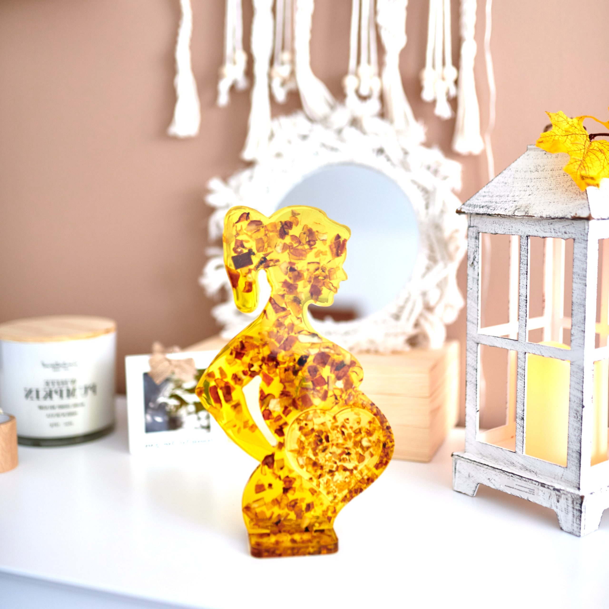 Amber Pregnant Woman Figurine – Natural Baltic Amber & Jewelry Resin | Handmade Pregnancy Gift, Symbol of Love & New Life by KIZIMA USA