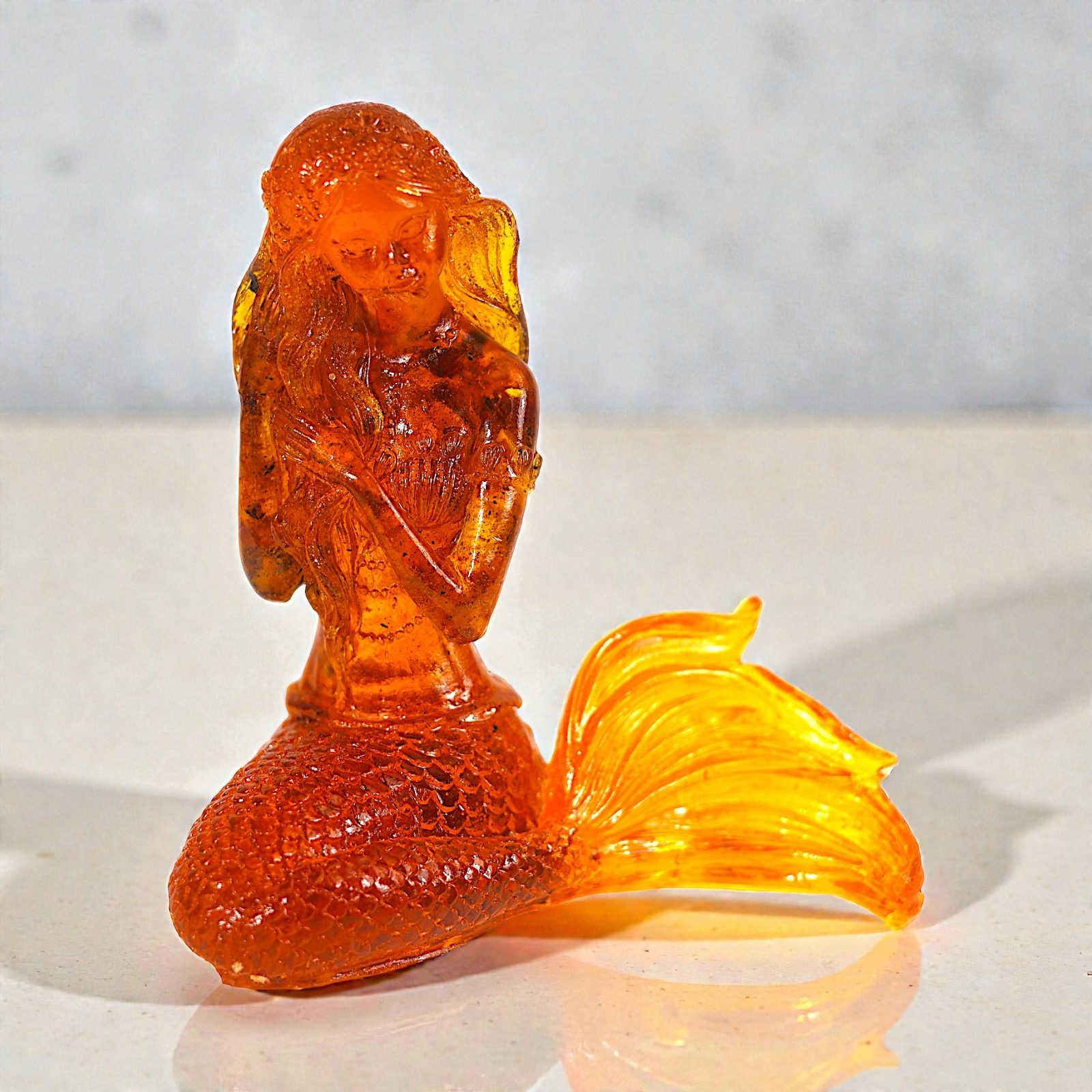 Unique Amber Mermaid Figurine — Genuine Baltic Amber | Handmade by KIZIMA, Brooklyn NY