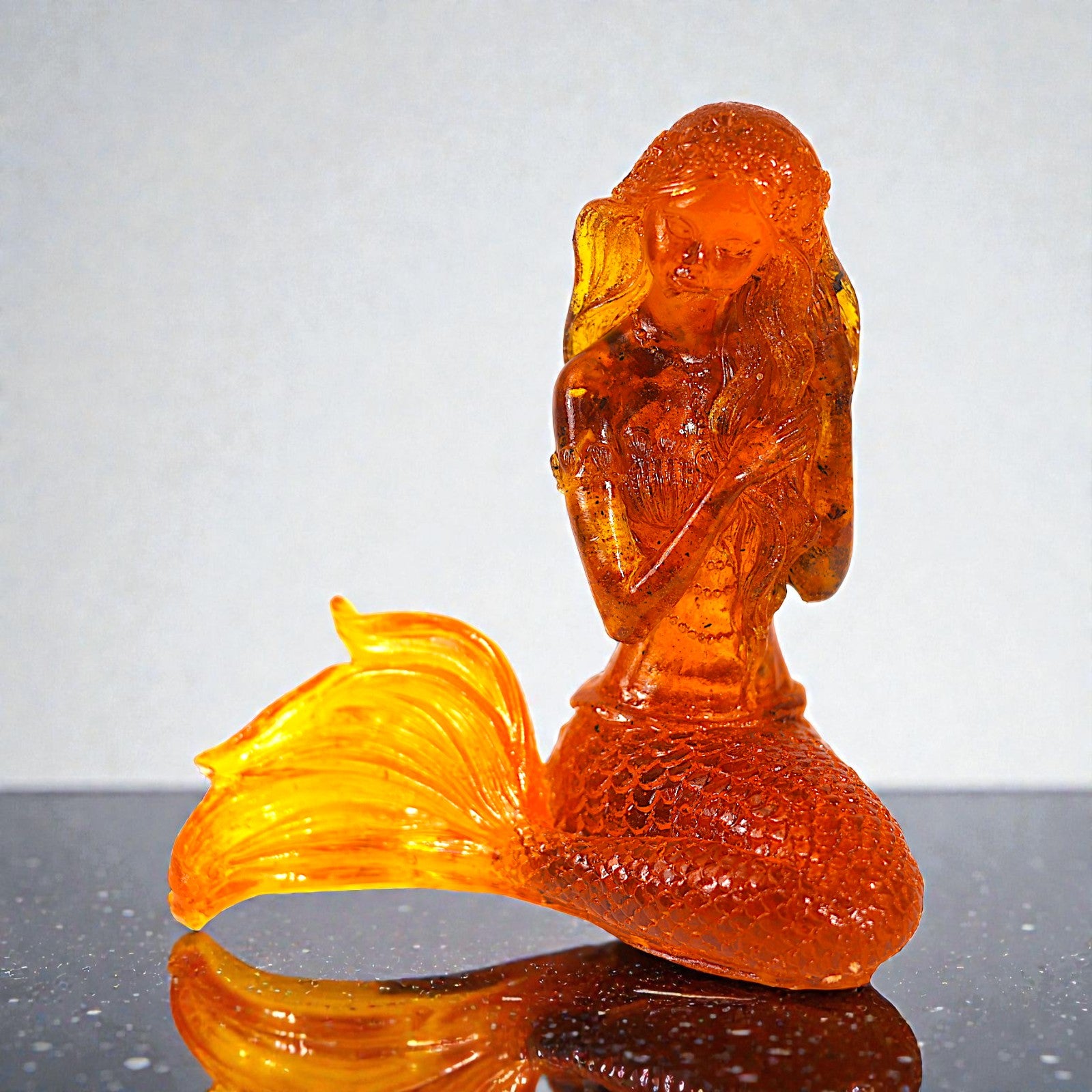 Unique Amber Mermaid Figurine — Genuine Baltic Amber | Handmade by KIZIMA, Brooklyn NY