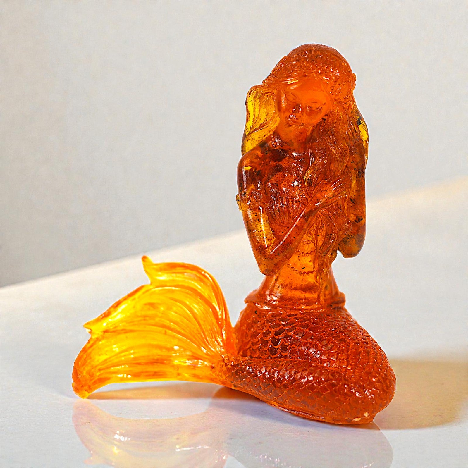 Unique Amber Mermaid Figurine — Genuine Baltic Amber | Handmade by KIZIMA, Brooklyn NY