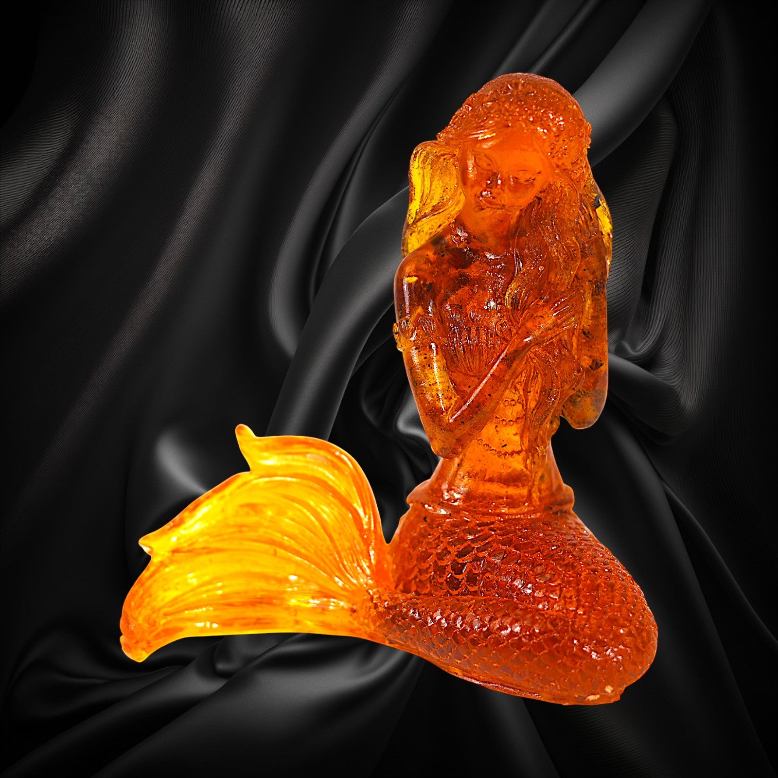 Unique Amber Mermaid Figurine — Genuine Baltic Amber | Handmade by KIZIMA, Brooklyn NY