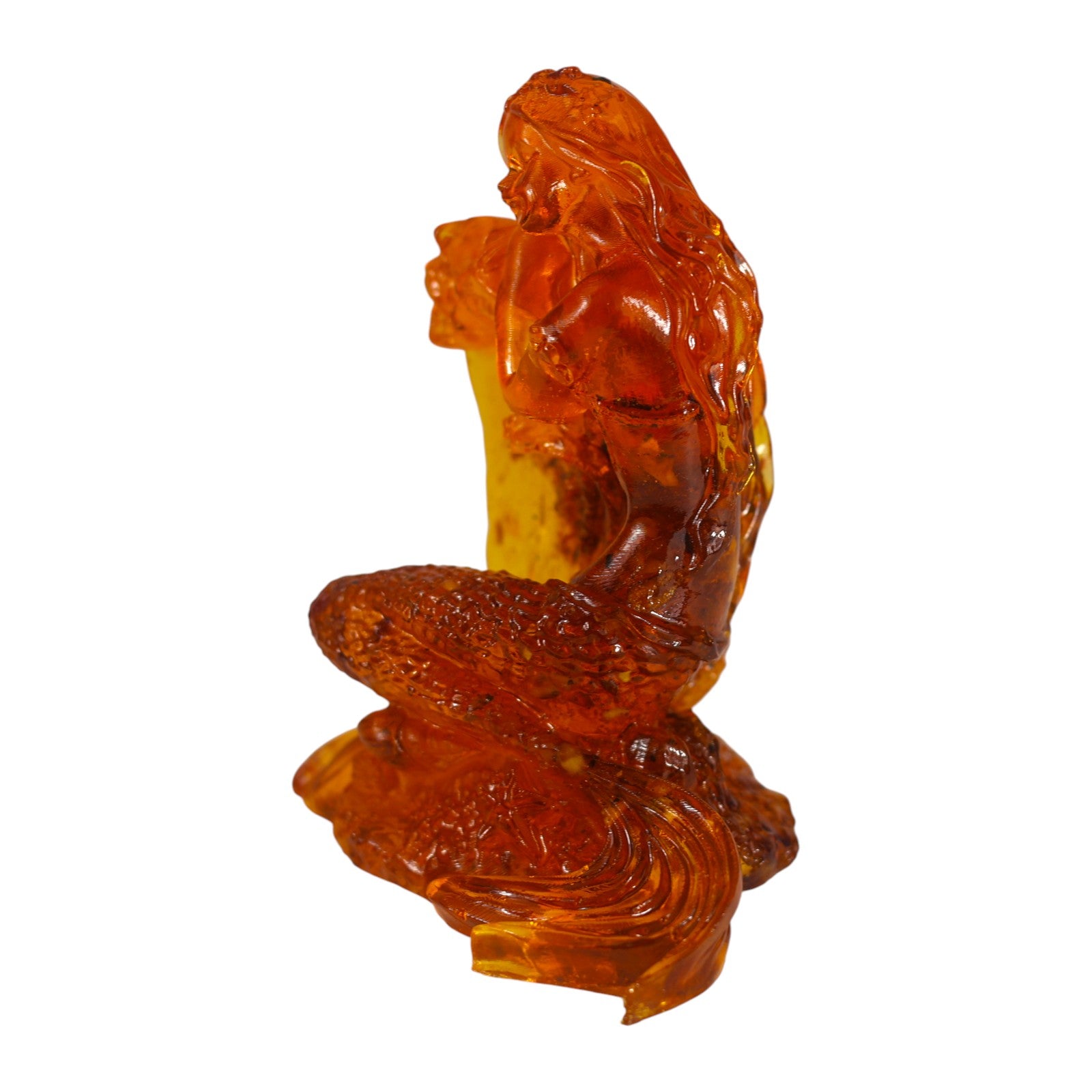 Mermaid Figurine on a Sea Wave, Handmade from Natural Baltic Amber by KIZIMA Brooklyn NY Unique Collectible Ocean Breeze Gift