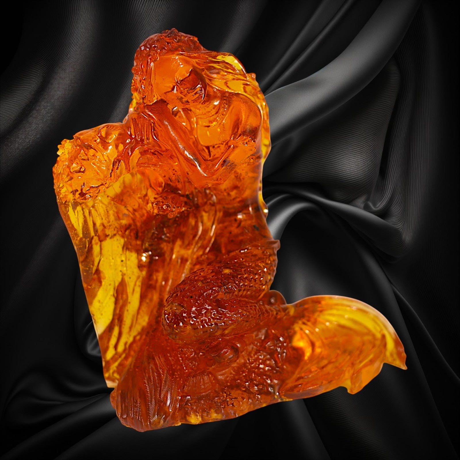 Mermaid Figurine on a Sea Wave, Handmade from Natural Baltic Amber by KIZIMA Brooklyn NY Unique Collectible Ocean Breeze Gift
