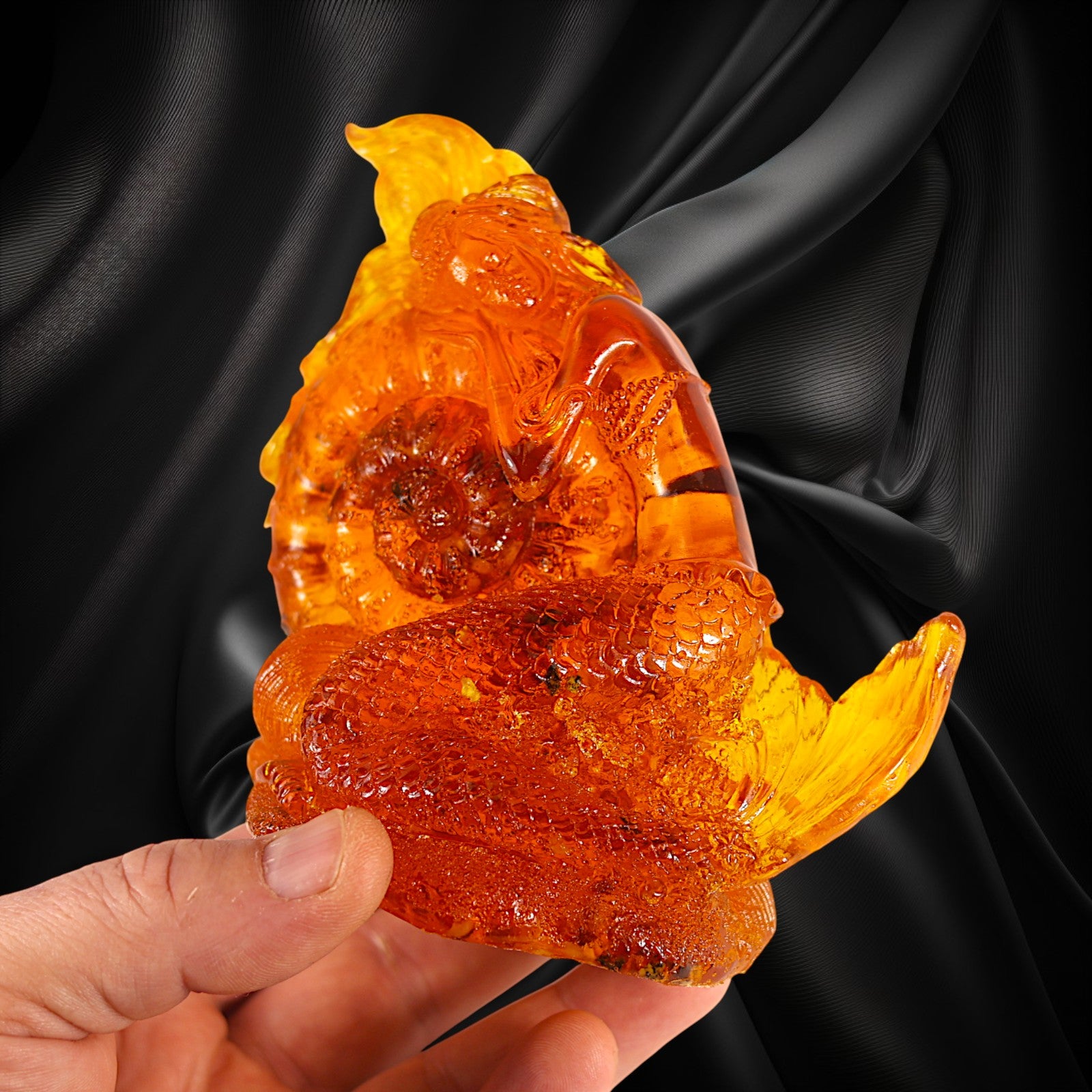Unique Mermaid with Shell — Natural Baltic Amber Figurine | Handmade by KIZIMA, Brooklyn NY