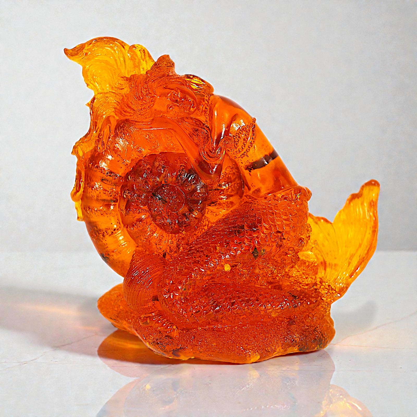Unique Mermaid with Shell — Natural Baltic Amber Figurine | Handmade by KIZIMA, Brooklyn NY