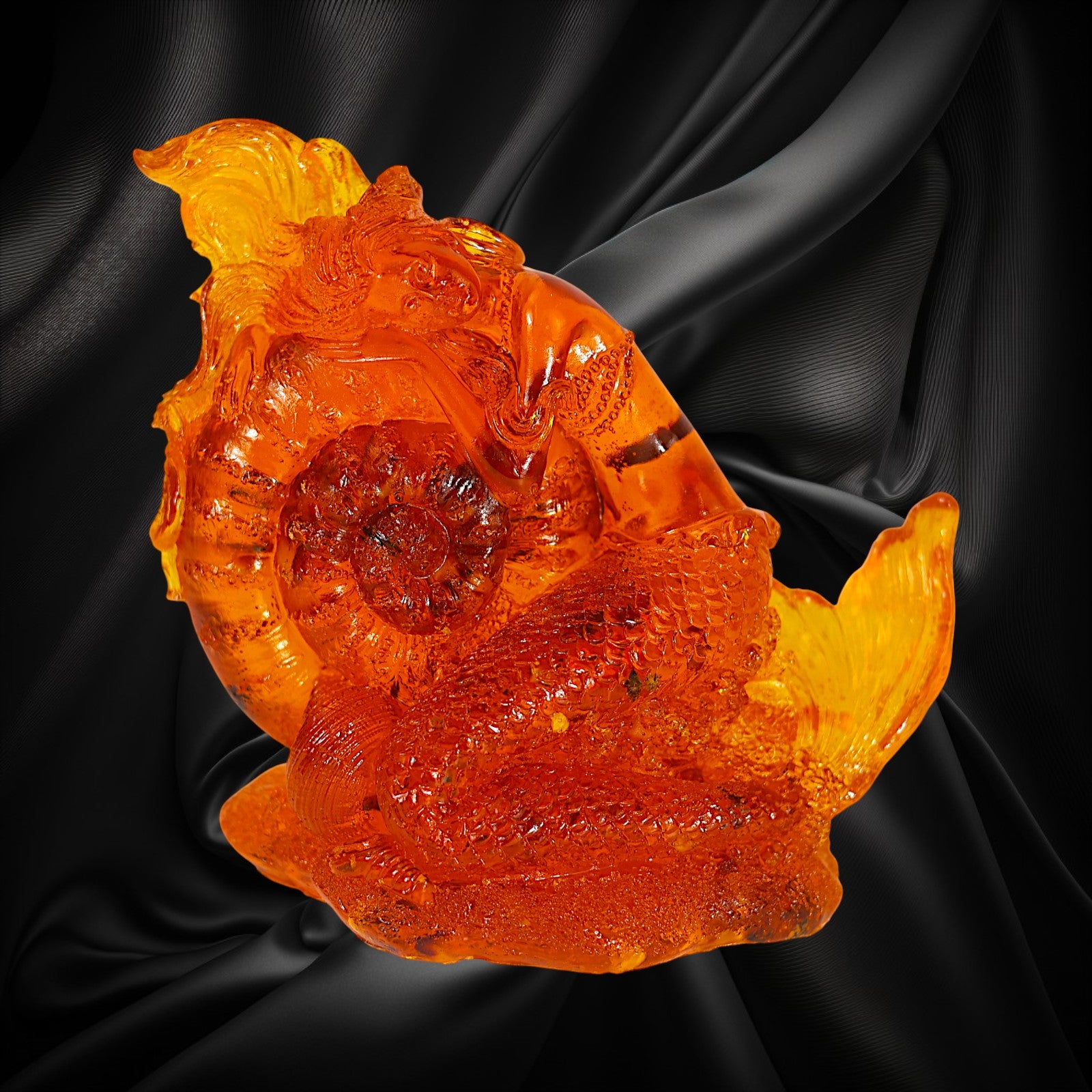 Unique Mermaid with Shell — Natural Baltic Amber Figurine | Handmade by KIZIMA, Brooklyn NY