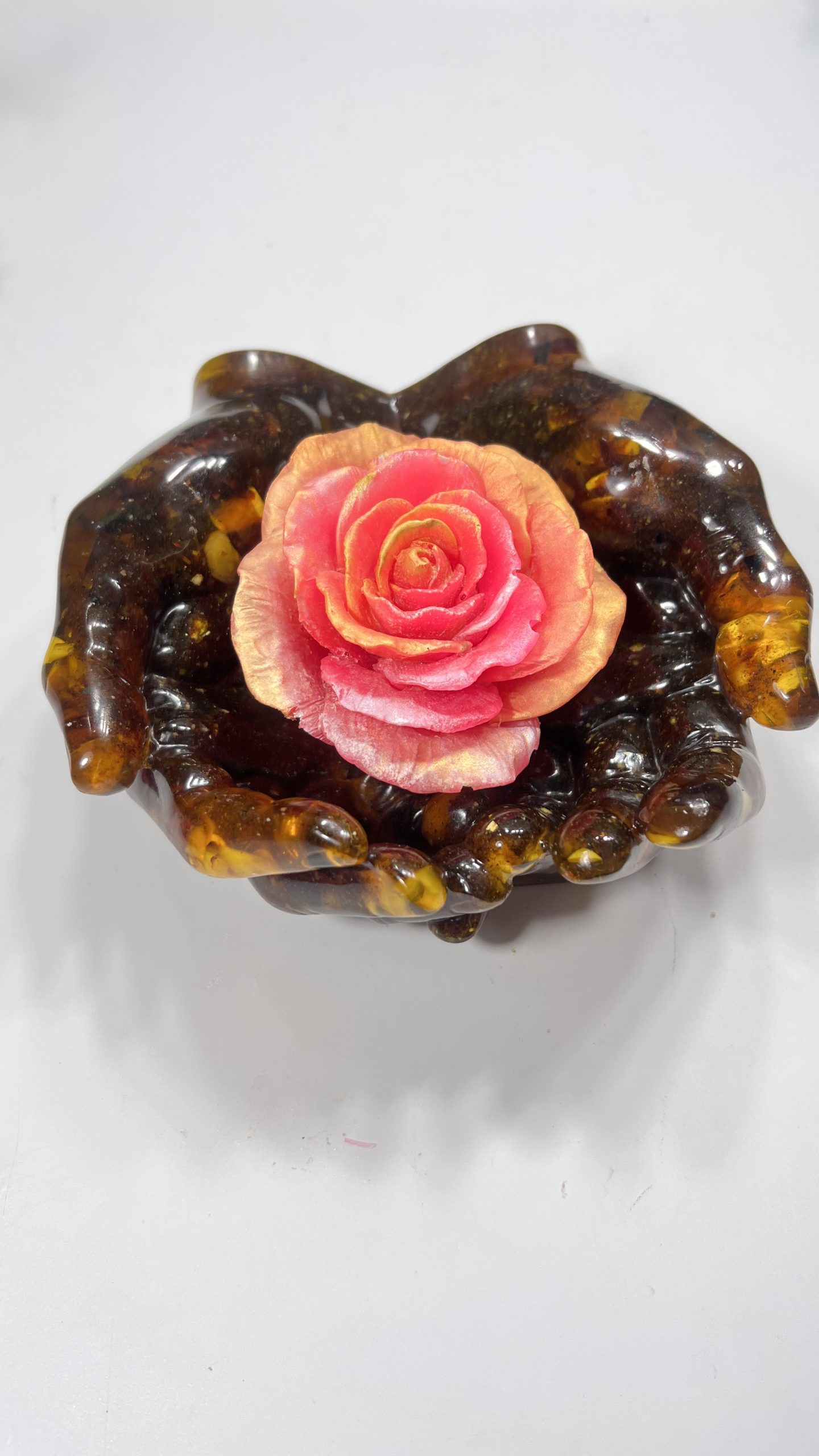 Amber Hands of Love Bowl Baltic Amber Wedding and Anniversary Gift Ring Holder