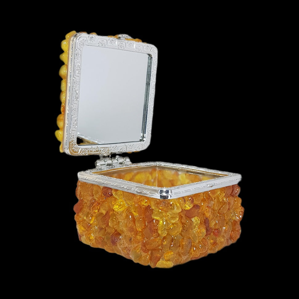 USA Handmade Natural Baltic Amber Box square KIZIMA
