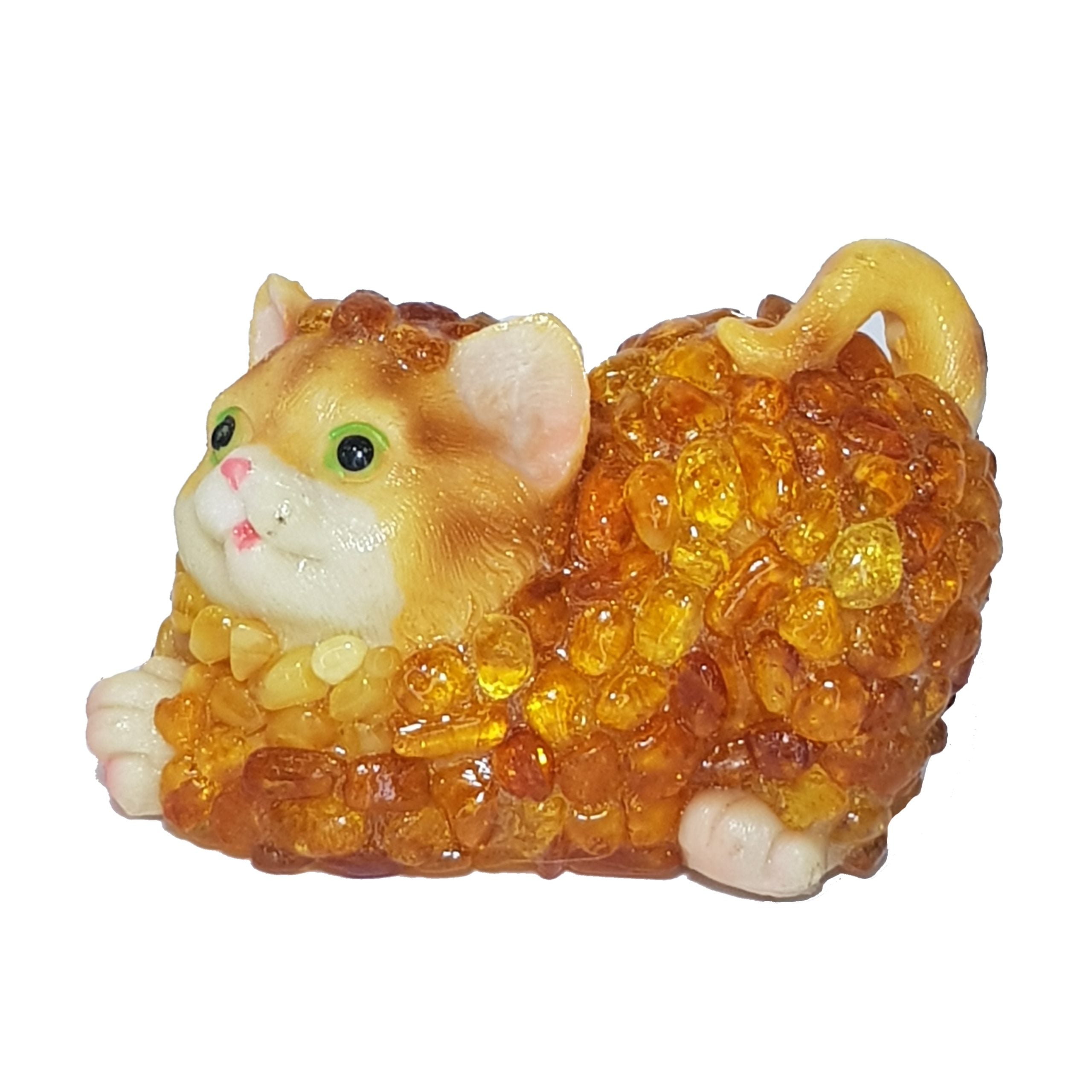 USA Handmade Cat Figurine, Amber Sculpture by KIZIMA, Home Decor