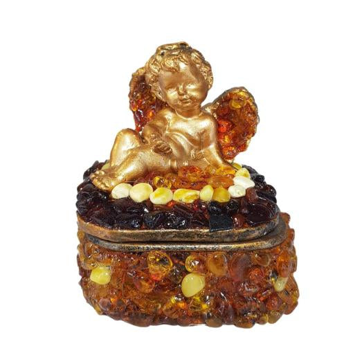 Luxury Heart-Shaped Amber Jewelry Box with Angel | Luxury Valentine’s Gift | KIZIMA USA
