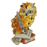 Baltic amber wise owl figurine with feather, handmade by KIZIMA New York