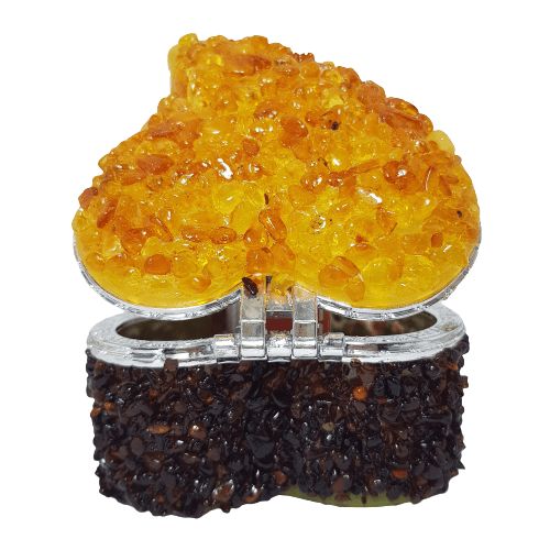 USA Fait main Naturel Ambre Baltique Boîte à Bijoux Miroir Cœur Cadeau Saint-Valentin KIZIMA USA